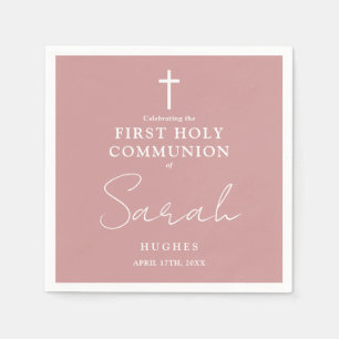Elegant Dusty Rose Minimalist First Holy Communion Napkins