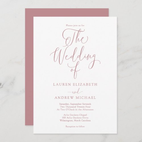Elegant Dusty Rose Minimalist Wedding Invitation