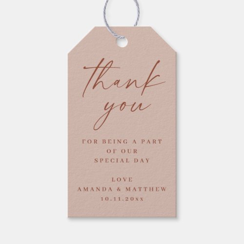 Elegant dusty rose minimalist wedding thank you gift tags