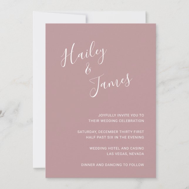 Elegant Dusty Rose Modern Wedding Invitation (Front)