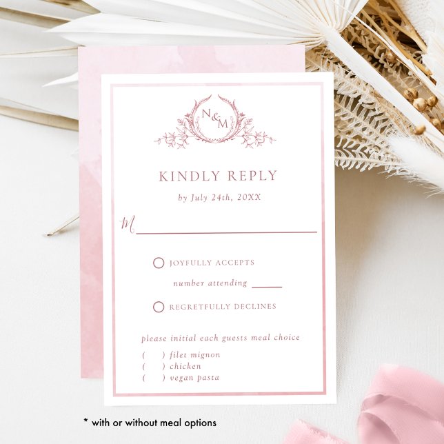 Elegant Dusty Rose Monogram and Watercolor RSVP (Creator Uploaded)