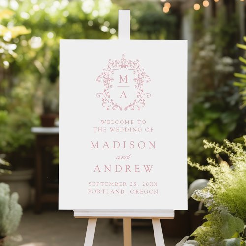 Elegant Dusty Rose Monogram Crest Wedding Welcome Foam Board