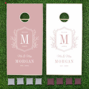 Elegant Dusty Rose Monogram Mr and Mrs Wedding Cornhole Set