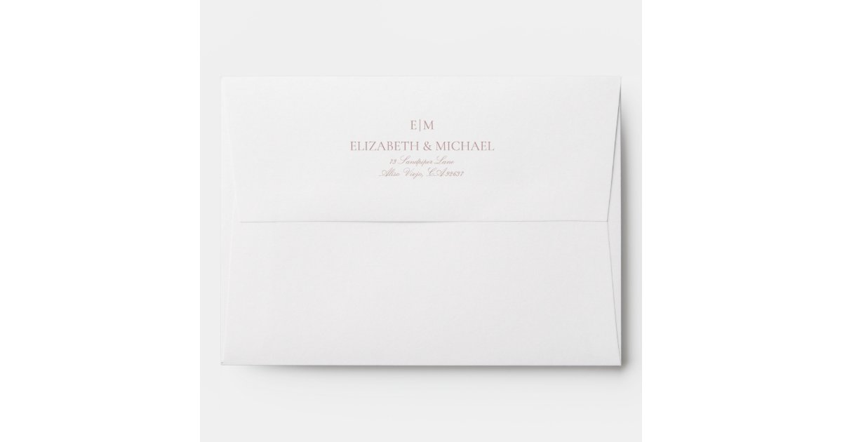 Elegant Dusty Rose Monogram Return Address Wedding Envelope | Zazzle
