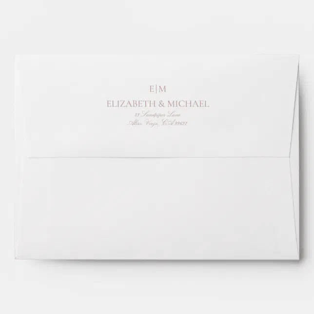 Elegant Dusty Rose Monogram Return Address Wedding Envelope | Zazzle