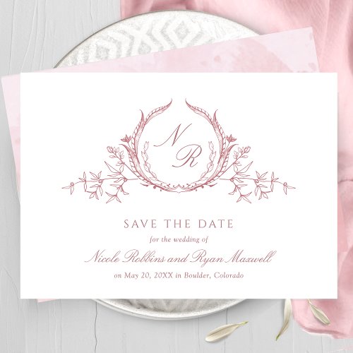 Elegant Dusty Rose Monogram Wedding Calligraphy Save The Date