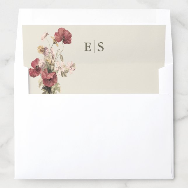Elegant Dusty Rose Monogram Wedding Envelope Liner (In Envelope)