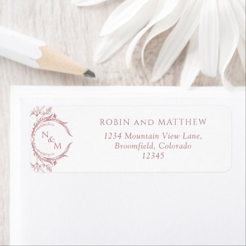 Elegant Dusty Rose Monogram Wedding Return Address Label