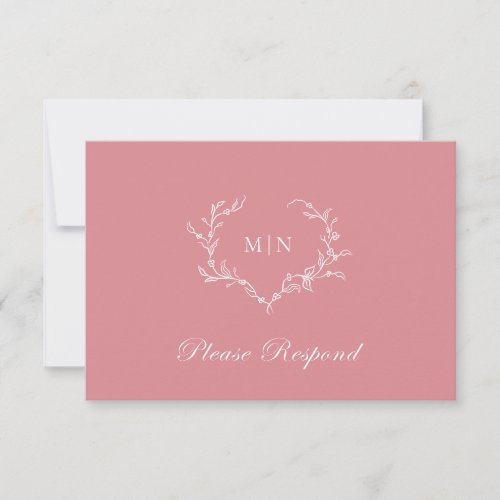Elegant Dusty Rose Monogram Wreath Wedding  RSVP Card