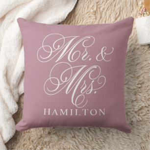 Elegant Dusty Rose Mr and Mrs Wedding Throw Pillow