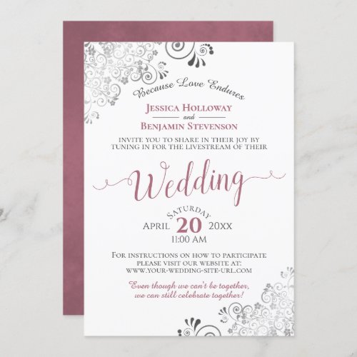 Elegant Dusty Rose on White Wedding Livestream Invitation