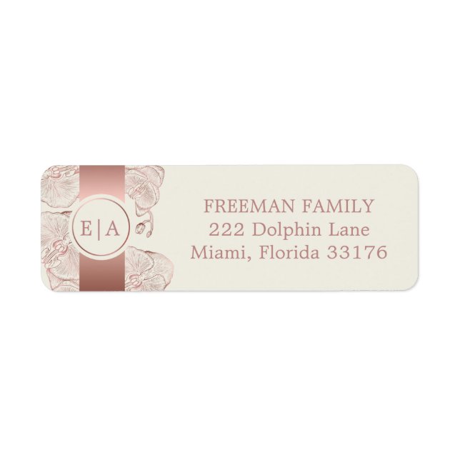 Elegant Dusty Rose Orchid Monogram Wedding Address Label (Front)