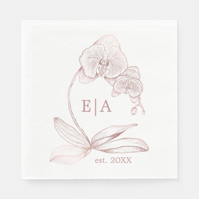 Elegant Dusty Rose Orchid Monogram Wedding Napkins (Front)