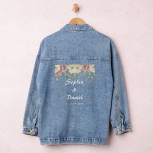 Elegant Dusty Rose Peony Floral Wedding Denim Jacket