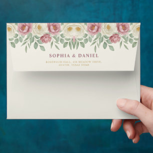 Elegant Dusty Rose Peony Floral Wedding Envelope