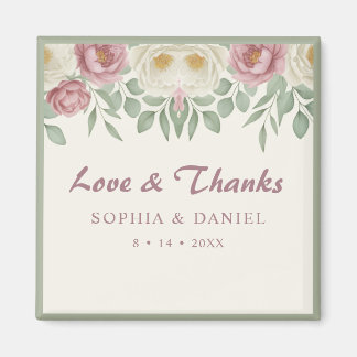 Elegant Dusty Rose Peony Floral Wedding Favor Magnet
