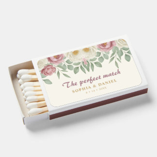 Elegant Dusty Rose Peony Floral Wedding Favor Matchboxes