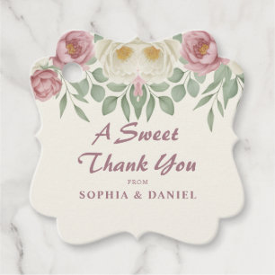 Elegant Dusty Rose Peony Floral Wedding Favor Tags