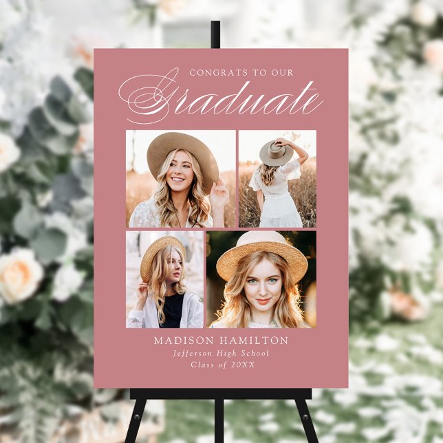 Elegant Dusty Rose Photo Collage Graduation Foam Board (Creator Uploaded)