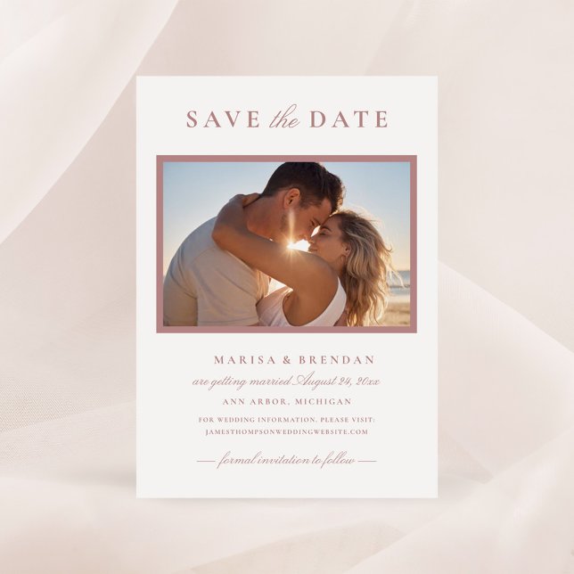 Elegant Dusty Rose Photo Frame Wedding Save The Date (Creator Uploaded)