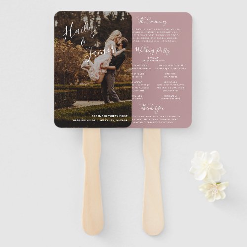 Elegant Dusty Rose Photo Modern Wedding Program Hand Fan