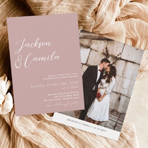 Elegant Dusty Rose Photo Wedding  Invitation