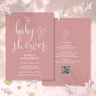 Elegant Dusty Rose Pink All In One Baby Shower Invitation