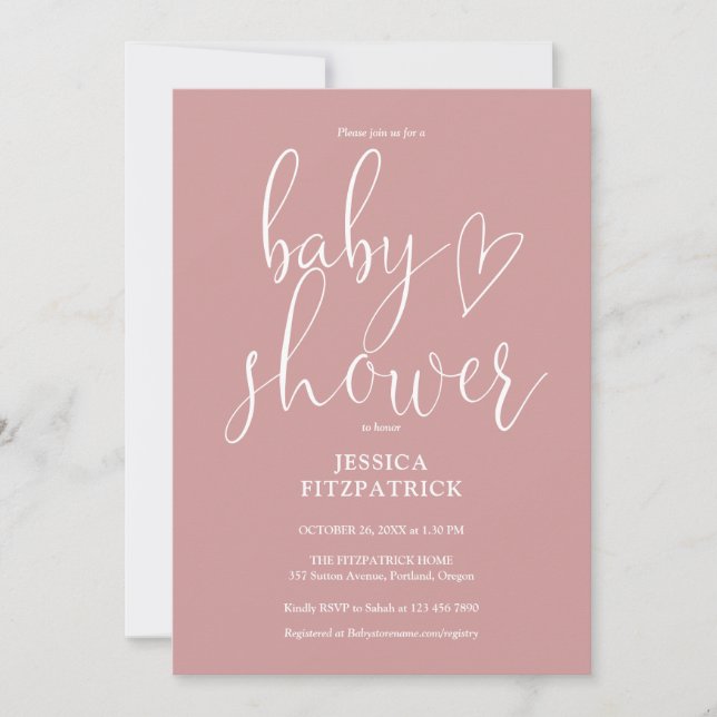 Elegant Dusty Rose Pink All In One Baby Shower Invitation (Front)