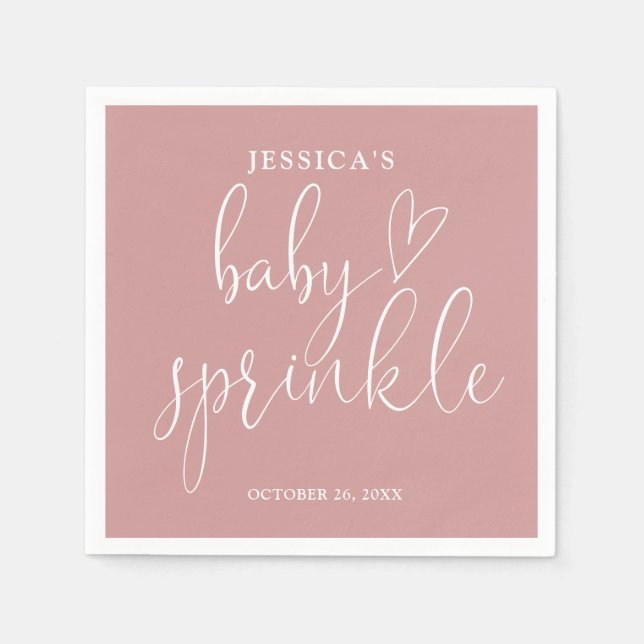 Elegant Dusty Rose Pink Baby Sprinkle Shower Napkins (Front)