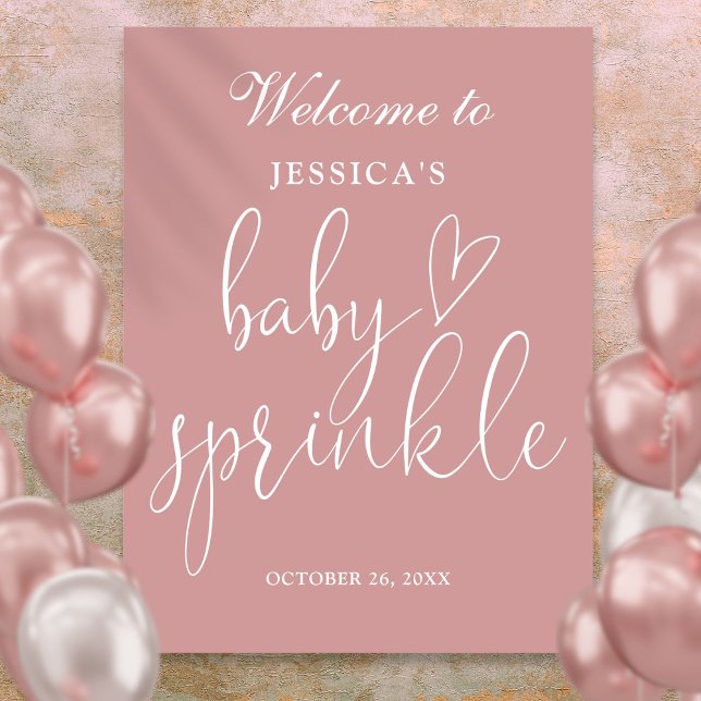 Elegant Dusty Rose Pink Baby Sprinkle Welcome Sign (Creator Uploaded)
