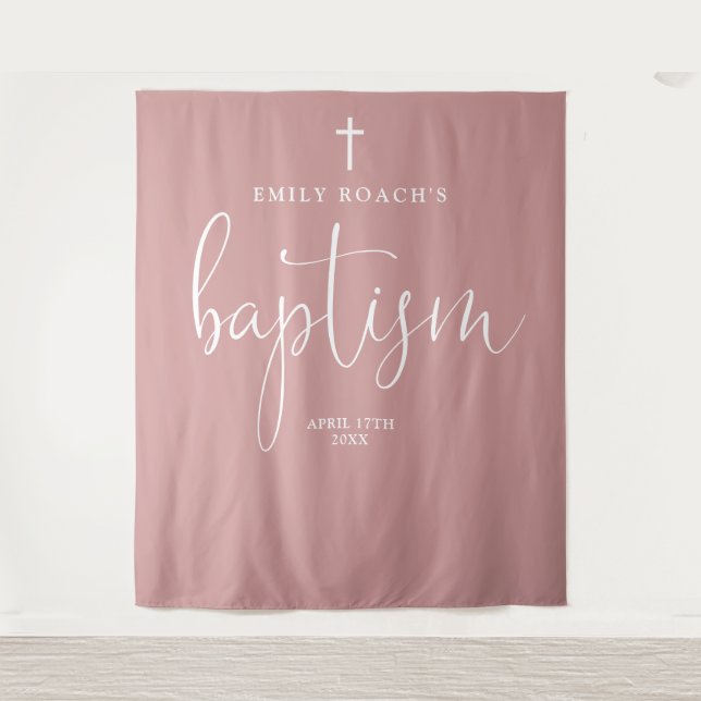 Elegant Dusty Rose Pink Baptism Photo Backdrop (Front)