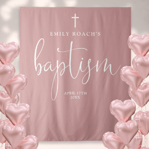 Elegant Dusty Rose Pink Baptism Photo Backdrop