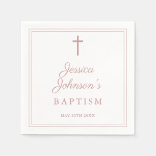 Elegant Dusty Rose Pink Border Baptism Napkins