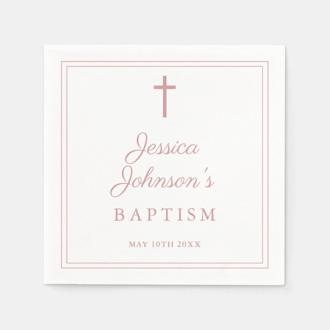 Elegant Dusty Rose Pink Border Baptism Napkins (Front)