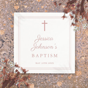 Elegant Dusty Rose Pink Border Baptism Napkins