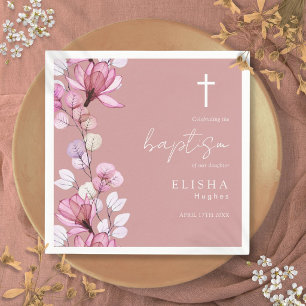 Elegant Dusty Rose Pink Elegant Floral Baptism Napkins
