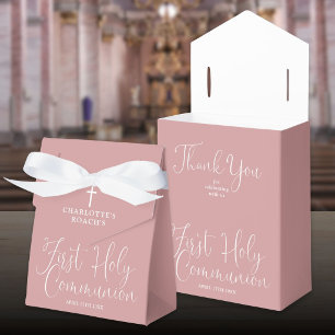 Elegant Dusty Rose Pink First Holy Communion Favor Boxes