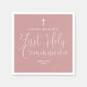 Elegant Dusty Rose Pink First Holy Communion Napkins