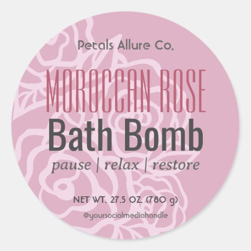 Elegant Dusty Rose Pink Floral Bath Bomb Label