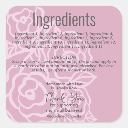 Elegant Dusty Rose Pink Floral Ingredient Label