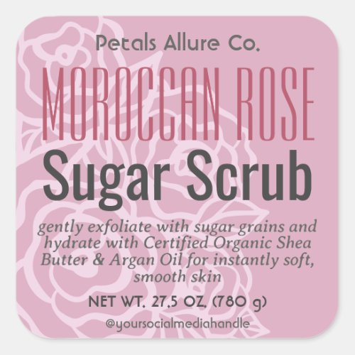 Elegant Dusty Rose Pink Floral Sugar Scrub Label