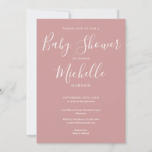 Elegant Dusty Rose Pink Girl Baby Shower Invitation