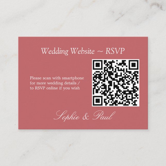 Elegant Dusty Rose Pink QR Code Website RSVP Card (Front)