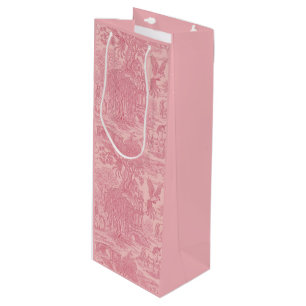 Elegant Dusty Rose Pink Rococo Revival Toile Wine Gift Bag