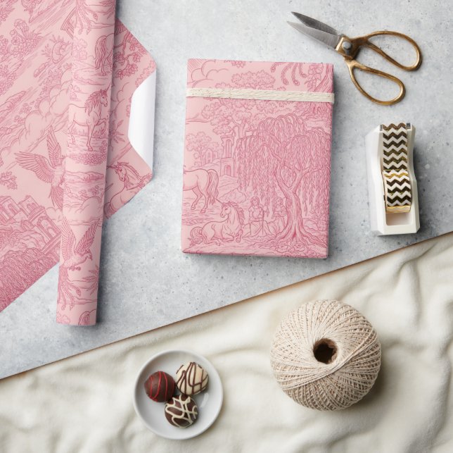 Elegant Dusty Rose Pink Rococo Revival Toile  Wrapping Paper (Crafts)
