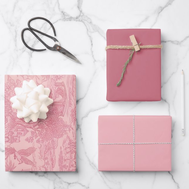 Elegant Dusty Rose Pink Rococo Revival Toile  Wrapping Paper Sheets (Front)