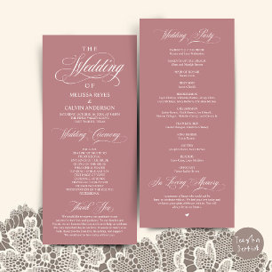Elegant Dusty Rose Pink Script Wedding Ceremony Program