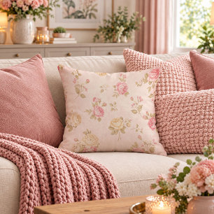 Elegant Dusty Rose Sage Shabby Chic Roses Pillow