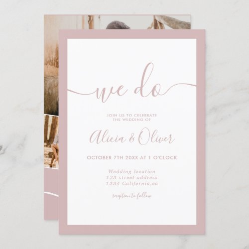 Elegant dusty rose script photo initials wedding invitation