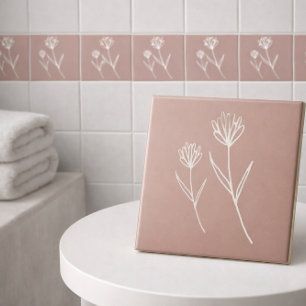 Elegant Dusty Rose Simple Flower Ceramic Tile
